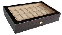 24 Piece Walnut Ebony Wood Dark Brown Black Display Case and Wooden Storage Organizer Box