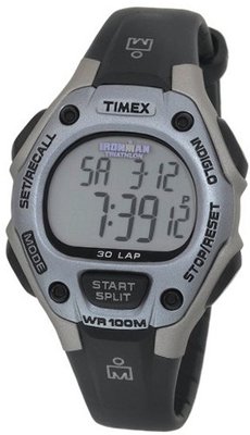 Timex T5E971 Ironman Traditional 30-Lap Silver-Tone/Black Resin Strap