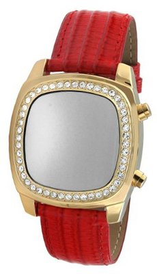 TKO ORLOGI TK573-GRD Gold Crystalized Mirror Digital Red Leather Strap
