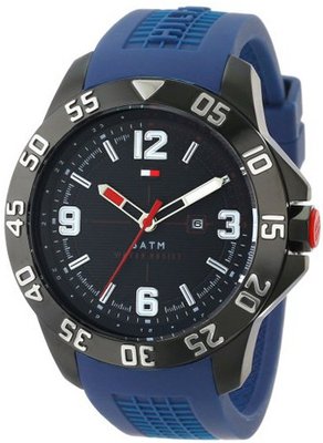Tommy Hilfiger 1790984 Cool Sport Black Ion-Plated Case Blue Silicone Strap