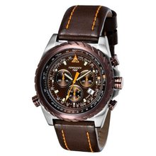 Torgoen Swiss Chronograph T22102 with E6B Flight Computer and Brown Italian Leather Strap