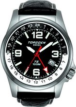 TORGOEN Swiss T05103 42mm Aviation with 24Hr Dual Time Zone (GMT) and Black Italian Leather Strap