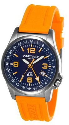 TORGOEN Swiss T05306 42mm Aviation with 24Hr Dual Time Zone (GMT) and Orange PU Strap