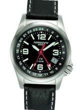TORGOEN Swiss T05501 34mm Aviation with 24Hr Dual Time Zone (GMT) and Black Italian Leather Strap