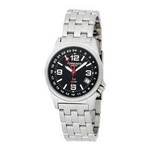 TORGOEN Swiss T05601 34mm Aviation with 24Hr Dual Time Zone (GMT) and Brushed Stainless Steel Bracelet