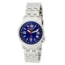 TORGOEN Swiss T05602 34mm Aviation with 24Hr Dual Time Zone (GMT) and Brushed Stainless Steel Bracelet