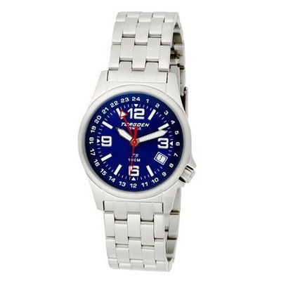 TORGOEN Swiss T05602 34mm Aviation with 24Hr Dual Time Zone (GMT) and Brushed Stainless Steel Bracelet
