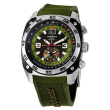 TORGOEN Swiss T07303 43mm Aviation with 12Hr Dual Time Zone, E6B Flight Computer and Green PU Strap