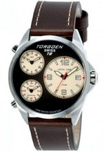 TORGOEN Swiss T08103 45.5mm Aviation with Triple Time Zone and Brown Italian Leather Strap