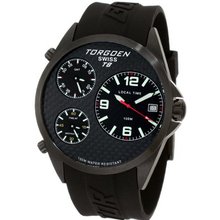TORGOEN Swiss T08304 45.5mm Aviation with Triple Time Zone, Carbon Fibre Dial and Black PU Strap