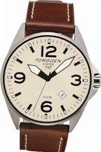 TORGOEN Swiss T10104 45mm Aviation with Brushed Stainless Case and Brown Italian Leather Strap