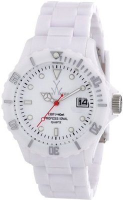 Toy Fluo Time Only FL01WH All White Unisex Plasteramic Plastic Ceramic Date Display Rotating Bezel