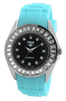 Trax TR3925-BTQ Rox Turquoise Rubber Black Dial Crystal Bezel