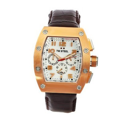 TW Steel CE2003 CEO Tonneau Brown Leather White Chronograph Dial