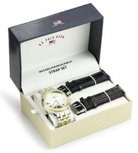 U.S. Polo Assn. Classic US2038 Two-Tone Bracelet with Two Interchangeable Strap Bands Set