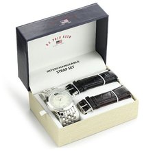 U.S. Polo Assn. Classic US2040 Silver-Tone Bracelet with Two Interchangeable Strap Bands Set