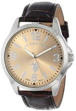 U.S. Polo Assn. Classic USC50006 Oversized Gold Dial Leather Strap