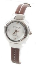 Citron Brown Leatherette Strap & White Dial Diamante Ladies Wrist New