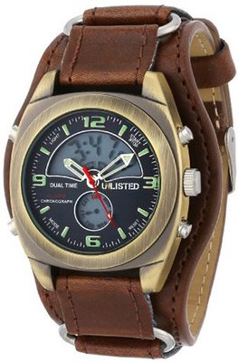 UNLISTED WATCHES UL1138 City Streets Round Analog Digital Brown Biker Strap