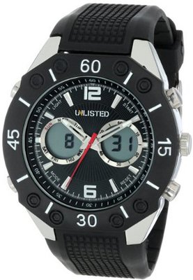 UNLISTED WATCHES UL1159 City Streets Silver Case Analog-Digital Black Dial Bezel Black Strap