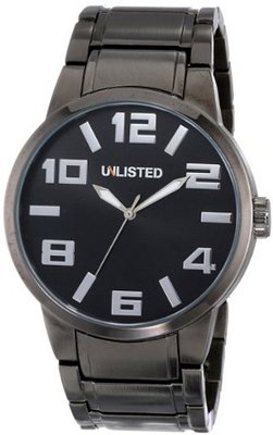 UNLISTED WATCHES UL1234 City Streets Grey Ion-Plated Case Bracelet Black Dial White Details