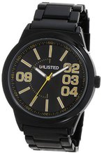 UNLISTED WATCHES UL1278 City Streets Triple Black Dial Yellow Details Link Bracelet