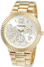 UNLISTED WATCHES UL4021 City Streets Yellow Gold Silver Dial Analog Ridged Bezel Link Bracelet