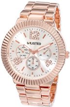 UNLISTED WATCHES UL4022 City Streets Rose Gold Silver Dial Analog Ridged Bezel Link Bracelet
