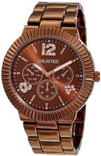 UNLISTED WATCHES UL4025 City Streets Triple Brown Dial Analog Ridged Bezel Link Bracelet