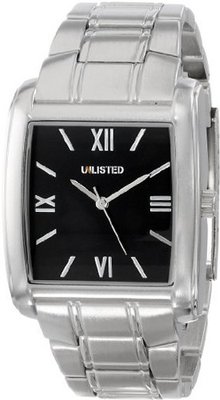 UNLISTED WATCHES UL5178 City Streets Rectangle Silver Case Black Dial Silver Bracelet
