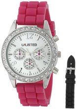 UNLISTED WATCHES UL9000 City Streets Analog Stone Bezel Box Set Black and Pink Strap