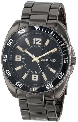 uUnlisted Watches UNLISTED WATCHES UL1198 City Streets Grey Ion-Plated Case Bracelet Black Dial Gold Details 