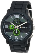uUnlisted Watches UNLISTED WATCHES UL1235 City Streets Black Case Black Bracelet Green Details 