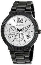 uUnlisted Watches UNLISTED WATCHES UL4024 City Streets Grey Dial Black Ion-Plated Analog Ridged Bezel Link Bracelet 