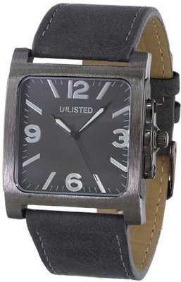 uUnlisted Watches UNLISTED WATCHES UL5129 City Streets Black Rectangle Case and Dial Grey Strap 