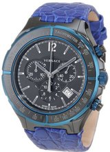 Versace 28CCB8D082 S282 DV One Black Ceramic Case with Blue IP Tachymeter Bezel Black Dial Chronograph Date Blue Leather