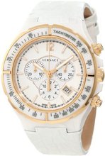 Versace 28CCP1D001 S001 Dv One White Ceramic Case with Rose Gold IP Tachymeter Bezel White Dial Chronograph Date White Leather