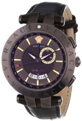 Versace 29G60D598 S497 V-Race Brown Ion-Plated GMT Alarm Date Leather Strap
