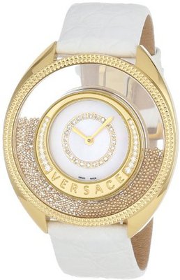 Versace 86Q71SD498 S001 Destiny Spirit Gold IP Case Floating Spheres in Glass Bezel Mother of Pearl Dial White Alligator Leather Diamond
