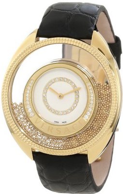 Versace 86Q71SD498 S009 Destiny Spirit Gold IP Case Floating Spheres in Glass Bezel Mother of Pearl Dial Black Alligator Leather Diamond