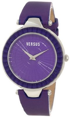 Versus by Versace 3C72100000 Sertie Purple Dial Textured Glass Bezel Genuine Leather