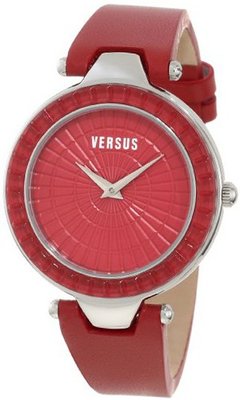 Versus by Versace 3C72200000 Sertie Red Dial Textured Glass Bezel Genuine Leather
