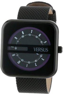 Versus by Versace SGH010013 Kyoto Black Ion-Plated Stainless Steel Black Genuine Leather