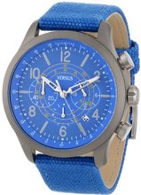 Versus by Versace SGL020013 Soho Round Gun Ion-Plated Stainless Steel Blue Canvas Strap