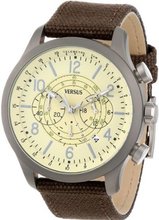 Versus by Versace SGL030013 Soho Round Gun Ion-Plated Stainless Steel Brown Canvas Strap