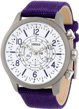 Versus by Versace SGL050013 Soho Round Gun Ion-Plated Stainless Steel Purple Canvas Strap