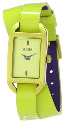 Versus by Versace SGQ050013 Ibiza Rectangular Neon Green Aluminum Case Leather Strap Patent Top