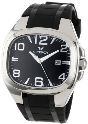 Viceroy 47703-55 Genesis Rectangular Stainless Steel Black Rubber Strap