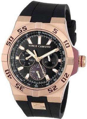 Vince Camuto VC/1010BYRG The Master Rose Gold-Tone Multi-Function Black Silicone Strap