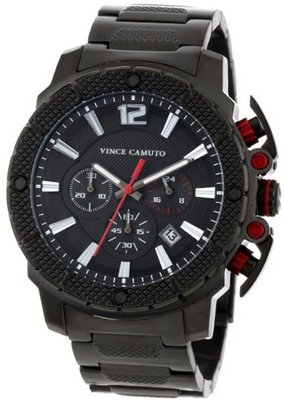 Vince Camuto VC/1020RDBK The Striker Steel Red Accented Black Ionic-Plated Bracelet Chronograph